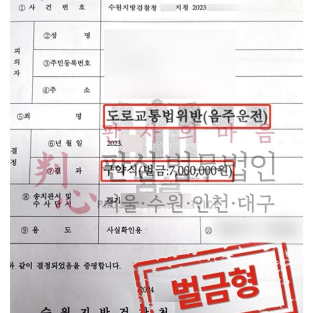 [벌금형] 음주운전3진 | 짧은 기간내에 음주운전이 재차 적발된 사건, 벌금형